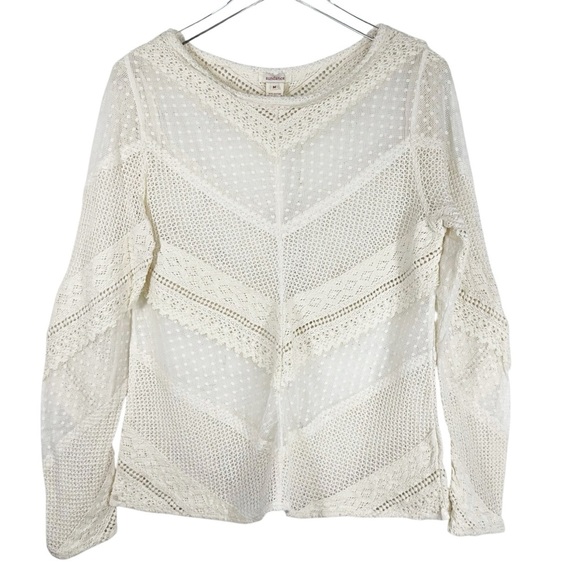 SUNDANCE Ivory Patchwork Lace Top 3/4 length Sleeve Size Medium - Picture 1 of 5